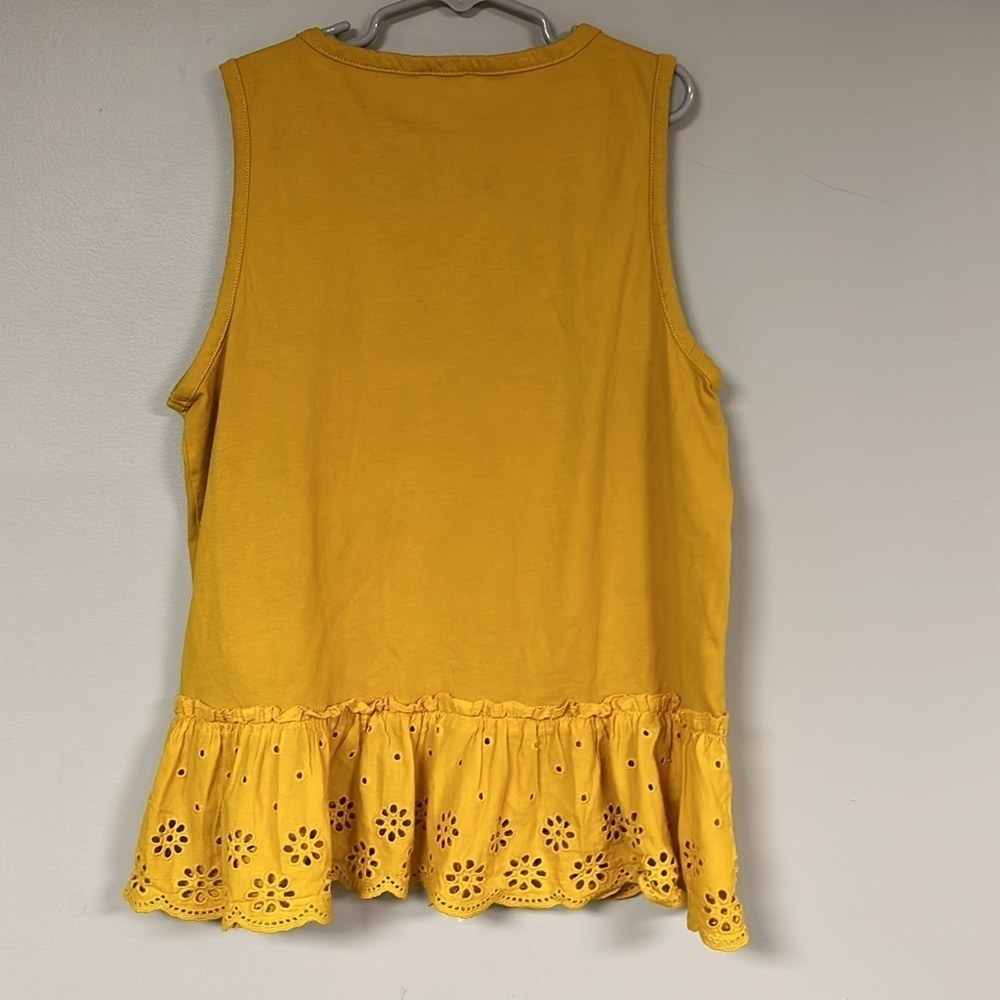J CREW golden Rod Eyelet Top /tank with Ruffled Hem, 100% cotton, XS - Picture 3 of 6
